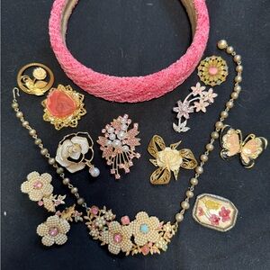 Vintage and New Jewelry Set with Pink and Gold Accents
